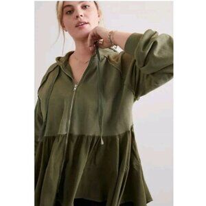 Anthropologie T.LA Lavande Tunic Hoodie Bella Swan Sz XS Olive Green Zip Up